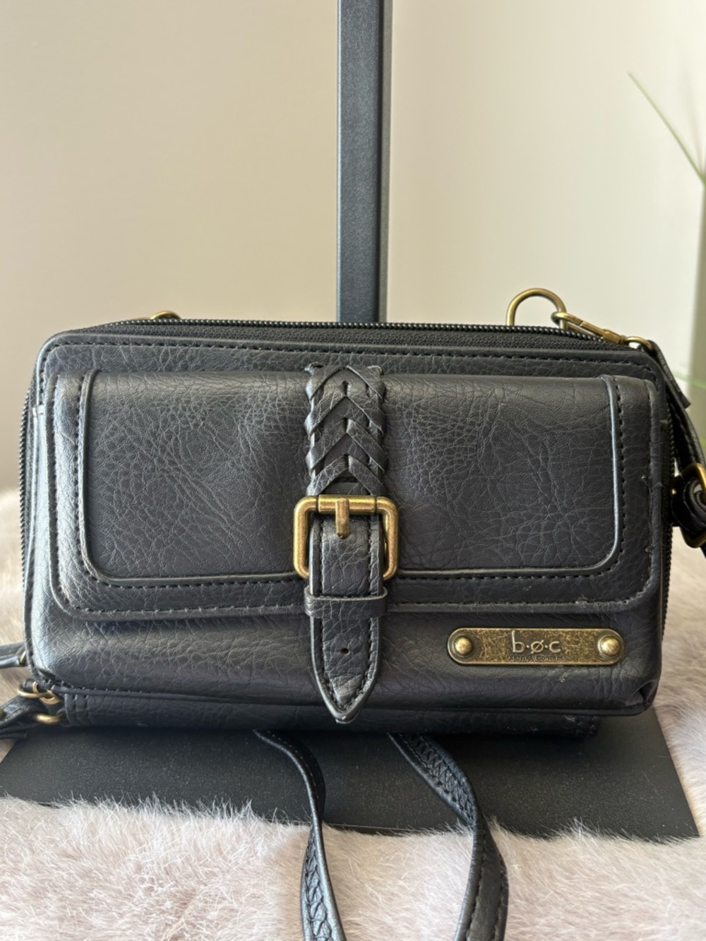 b.o.c. Black Wristlet Crossbody Wallet Braided Buckle Adjustable Strap